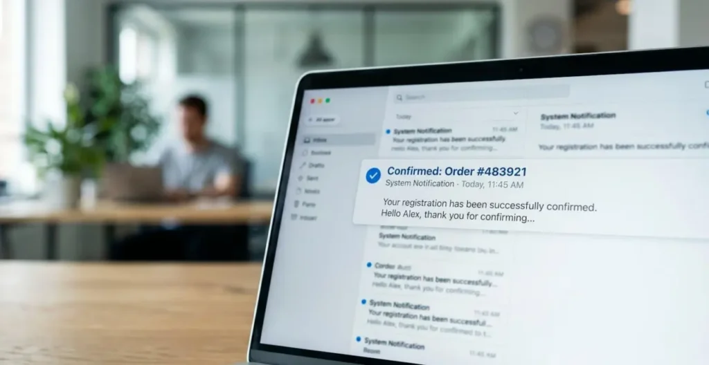 Vue rapprochée d'un écran affichant une notification de réception de recommandé électronique avec horodatage visible